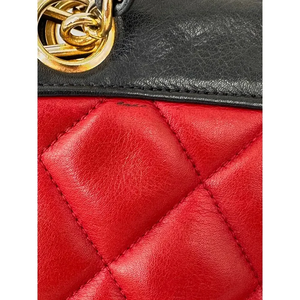 Vintage Chanel Bicolor Red Navy Quilted Lambskin Shoulder Bag Gold CC Charm